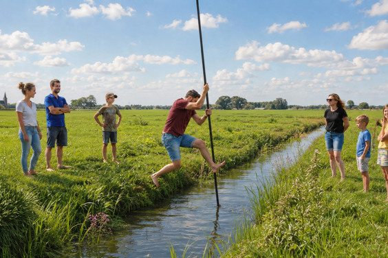 Waag een sprong tijdens het fierljeppen