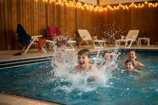 Waterpret in het binnenzwembad met kerst