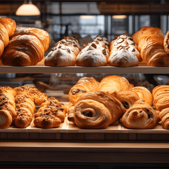 Verse producten van de bakker en slager in de ochtend