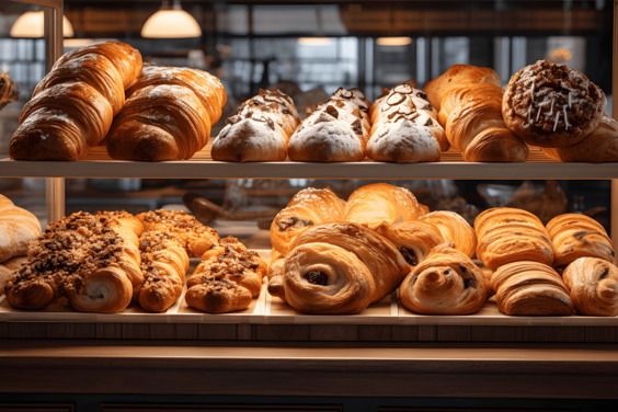 Verse producten van de bakker en slager in de ochtend